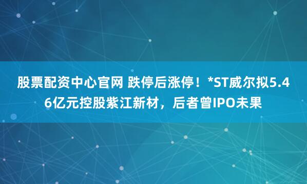 股票配资中心官网 跌停后涨停！*ST威尔拟5.46亿元控股紫江新材，后者曾IPO未果
